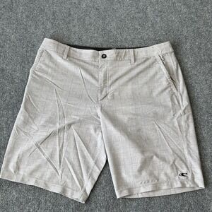 Oneill Shorts Men's 38 Hybrid Grey Plaid Pockets Polyester Swim Casual 10" Board